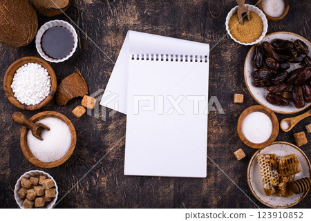 Various sugar replacement, healthy sweetener concept 123910852