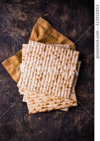 Traditional Jewish bread matzo for Passover 123910853