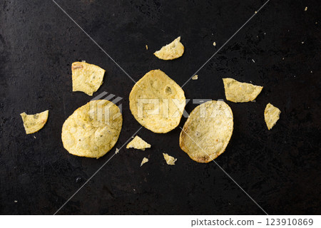 Crispy salty homemade potato chips 123910869