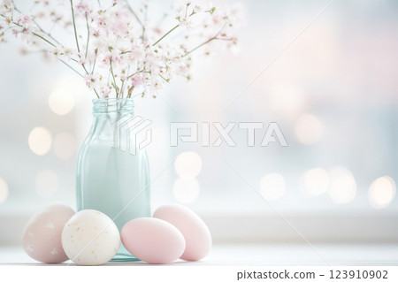 Pastel Easter eggs creating a soft, dreamy background Pastel Easter eggs creating a soft, dreamy background 123910902