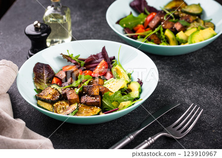 Healthy vegan keto salad with tofu and avocado Healthy vegan keto salad with tofu and avocado 123910967