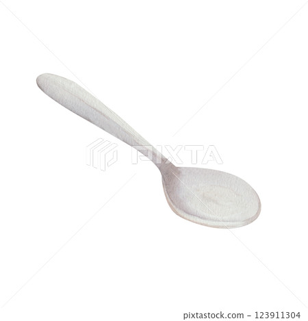 Teaspoon. Watercolor. Hand drawn, isolated on a white background. Classic spoon for food, desserts, cafe, coffee, design. kitchen utensils, metal spoon. for icon, logo, label design 123911304
