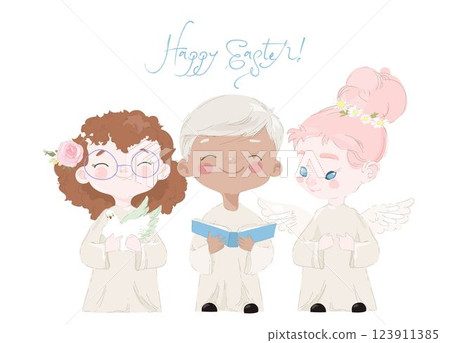 Cute Little Easter Angels on White Background 123911385