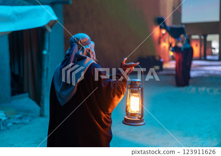 Traditional Lantern Lighting the Night in Saudi Arabia 123911626