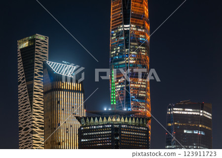 Riyadh Cityscape at Night A Stunning - Aerial View of Saudi Arabias Capital. KAFD 123911723