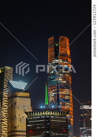 Riyadh Cityscape at Night A Stunning - Aerial View of Saudi Arabias Capital. KAFD Riyadh Cityscape at Night A Stunning - Aerial View of Saudi Arabias Capital. KAFD 123911724