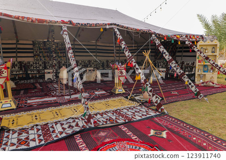Traditional Bedouin Tent Interior in Saudi Arabia 123911740