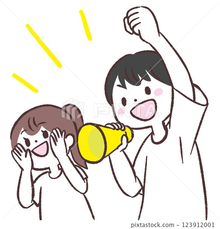 Men and women in white shirts cheering Men and women in white shirts cheering 123912001