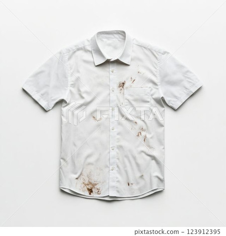 Dirty White Shirt with Stains Isolated on White 123912395
