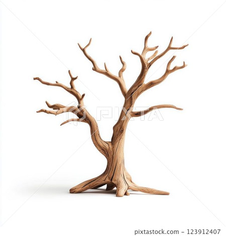 Wooden Bare Tree Sculpture Isolated on White Background Wooden Bare Tree Sculpture Isolated on White Background 123912407