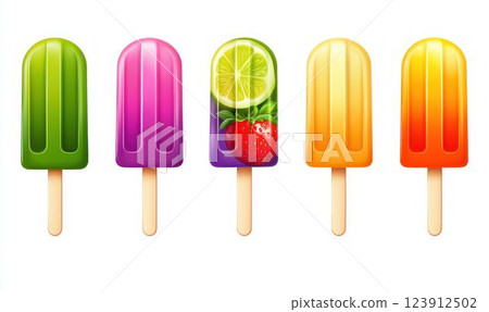 Colorful Fruit Popsicles Isolated on White Background 123912502