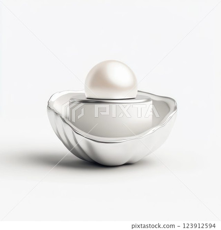Luxurious Face Cream Jar Designed as an Oyster Shell with a Glowing Pearl 123912594
