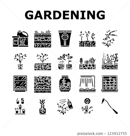 urban gardening agriculture green icons set vector urban gardening agriculture green icons set vector 123912735