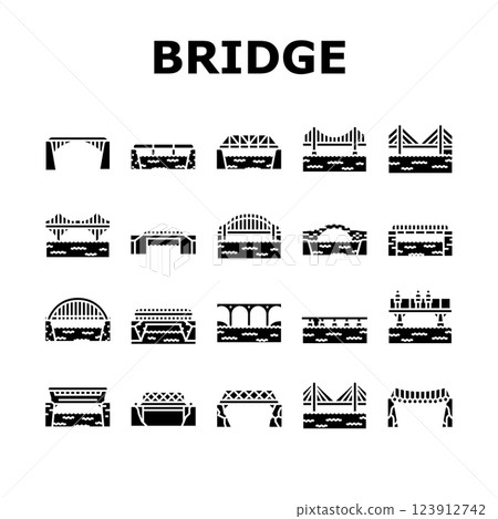 bridge city building road river icons set vector 123912742