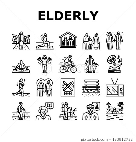 elderly leisure old happy people icons set vector 123912752