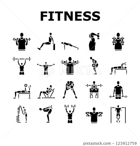fitness exercise arm body workout icons set vector fitness exercise arm body workout icons set vector 123912759