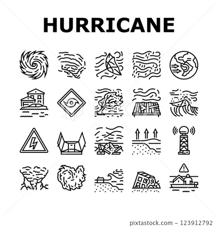 hurricane cyclone storm wind icons set vector 123912792