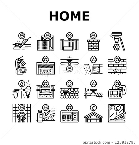 home maintenance cleaning icons set vector 123912795