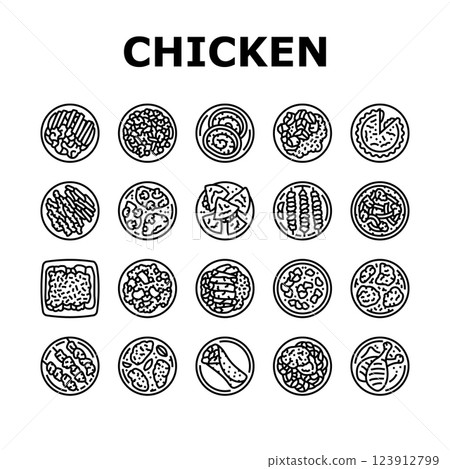 chicken dishes roast grilled icons set vector chicken dishes roast grilled icons set vector 123912799