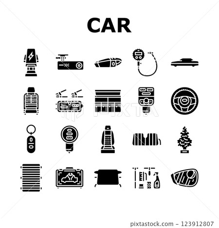 car accessories seat cover icons set vector 123912807