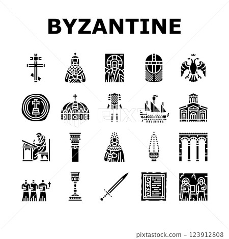 byzantium empire justinian icons set vector 123912808