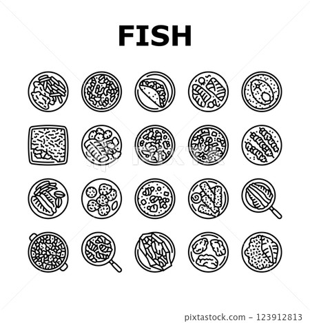 fish dishes icons set vector fish dishes icons set vector 123912813