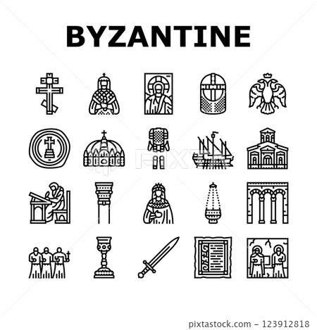 byzantium empire justinian icons set vector 123912818
