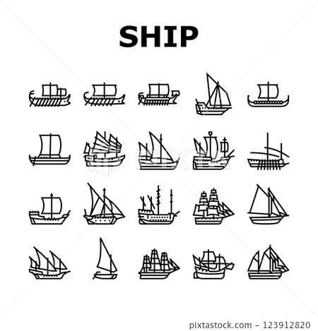 ancient ship maritime vessel icons set vector ancient ship maritime vessel icons set vector 123912820