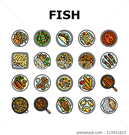 fish dishes icons set vector fish dishes icons set vector 123912823
