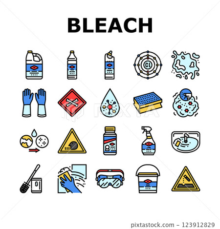 bleach disinfect clean germicide icons set vector 123912829