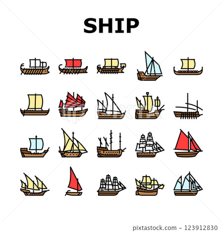 ancient ship maritime vessel icons set vector 123912830