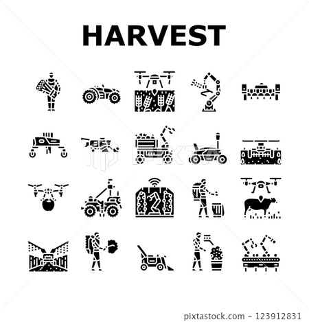 robot harvests automation icons set vector 123912831
