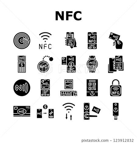 nfc technology contactless icons set vector 123912832