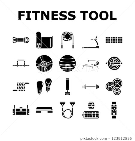 fitness tool dumbbell kettlebell icons set vector 123912856