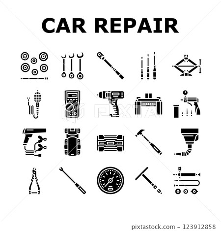 car repair tools wrench icons set vector 123912858