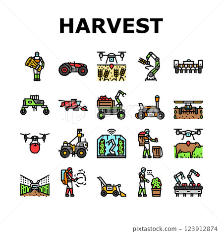 robot harvests automation icons set vector 123912874
