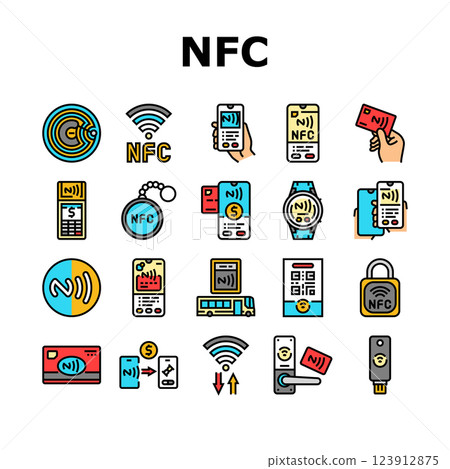 nfc technology contactless icons set vector 123912875