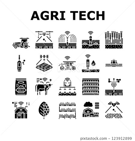 agri tech precision drones iot icons set vector 123912899