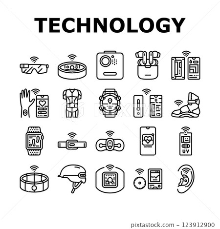 wearable technologies tracker icons set vector 123912900