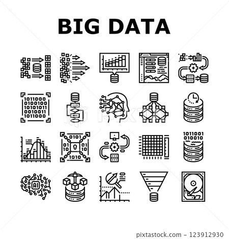 big data analytics hadoop icons set vector 123912930