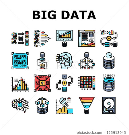big data analytics hadoop icons set vector 123912943