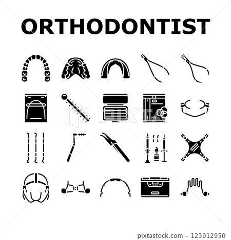 orthodontist accessories braces icons set vector 123912950