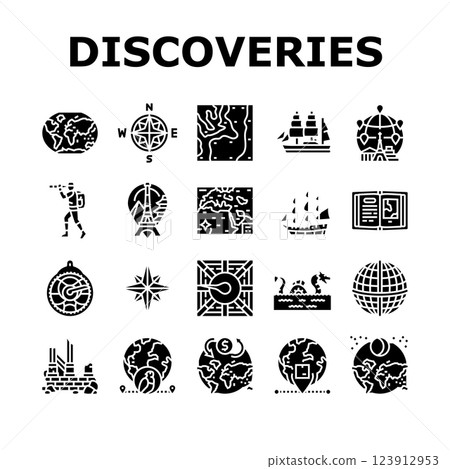 great geographical discoveries icons set vector 123912953