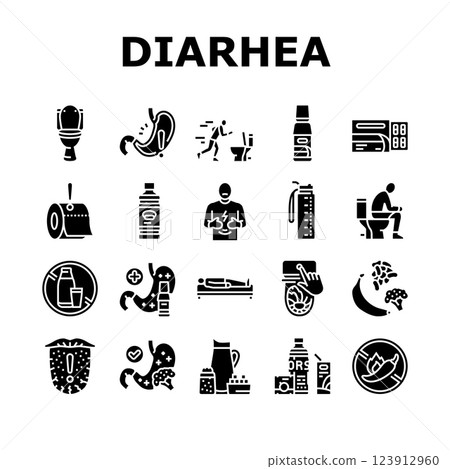 diarrhea causes icons set vector 123912960