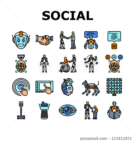social robotics ai interaction icons set vector 123912972