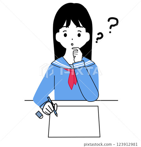 穿著水手服的女孩思考的插圖 穿著水手服的女孩思考的插圖 123912981