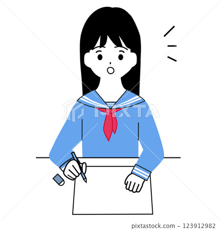 一個穿著水手服的女孩在學習時感到驚訝的插圖 123912982