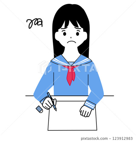 一位身穿水手服、努力學習的女孩的插圖 123912983