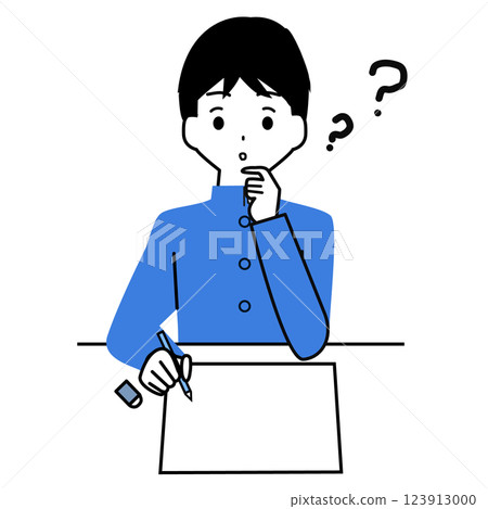 Illustration of a male student having questions about his studies Illustration of a male student having questions about his studies 123913000