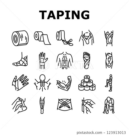 kinesio taping kinesiology icons set vector 123913013